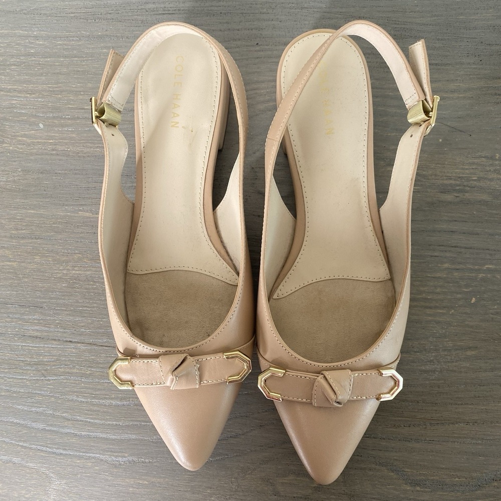 COLE HAAN Blush Size 7 B Women Ankle Strap Flats Bow & Gold Detail
